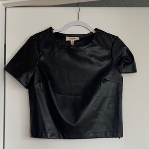 Brand New with Tags Cropped Faux Leather Anthropologie Cap-Sleeve Top, Size XS